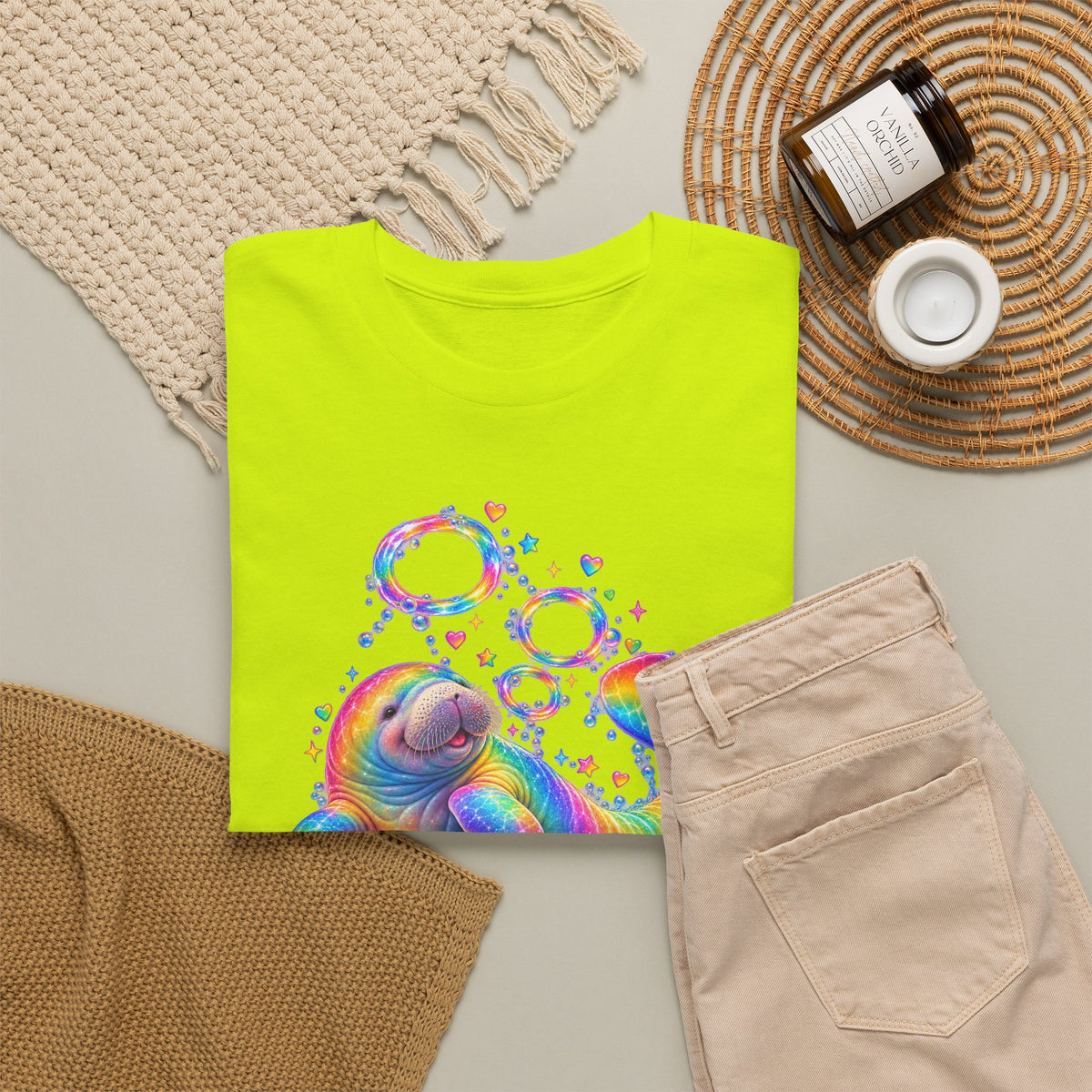 Rainbow Manatee Bubble Flip T-Shirt