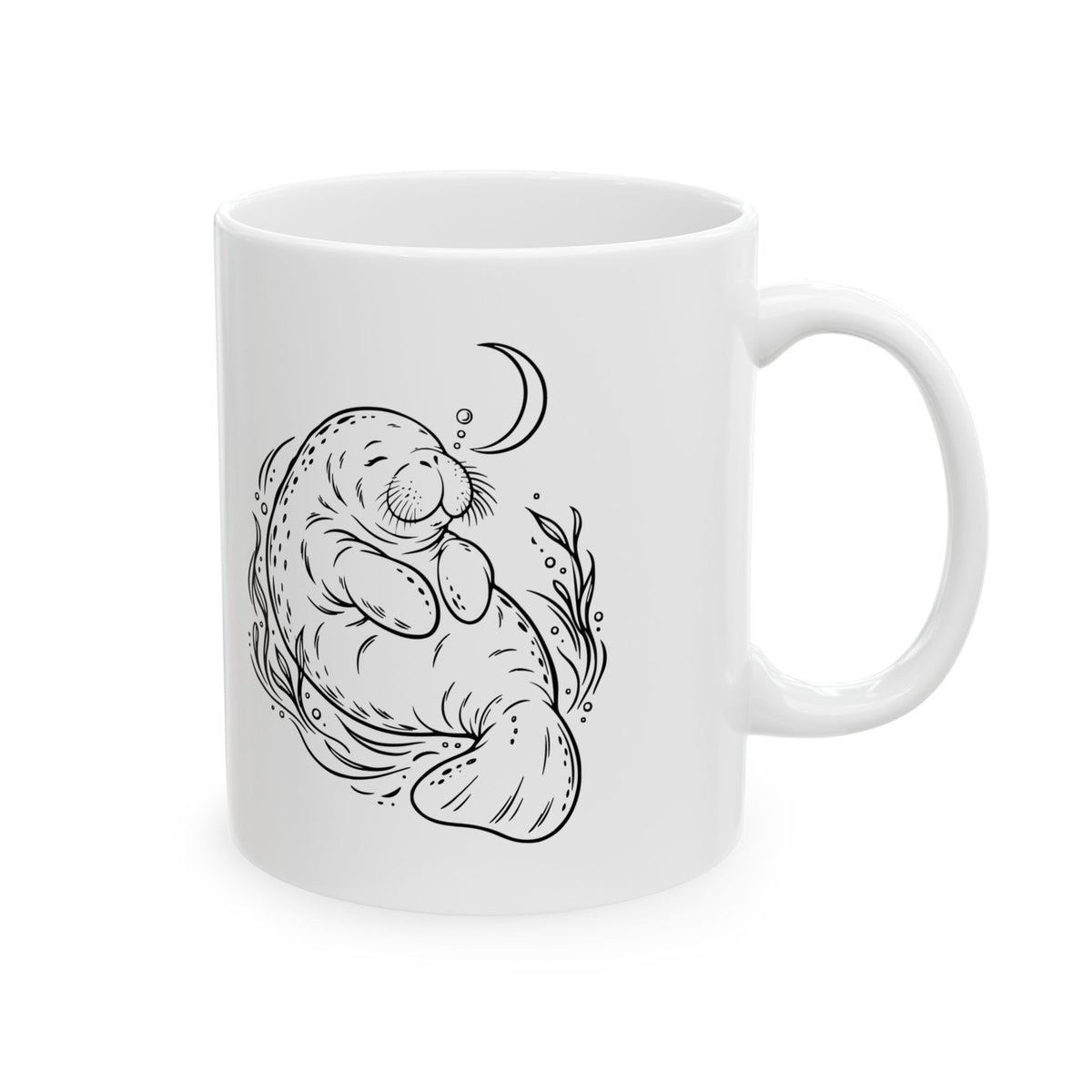 Sleepy Manatee Under a Crescent Moon Mug