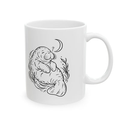 Sleepy Manatee Under a Crescent Moon Mug