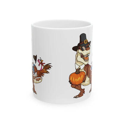 Thanksgiving T-Rex Ceramic Mug, 11 oz