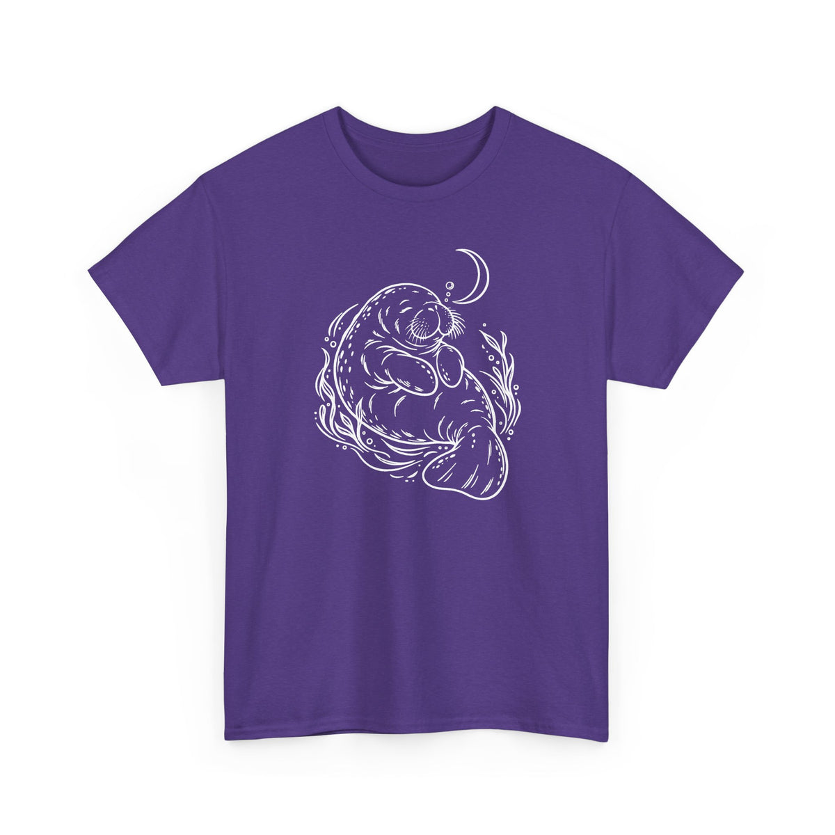 Sleepy Manatee Under a Crescent Moon T-Shirt
