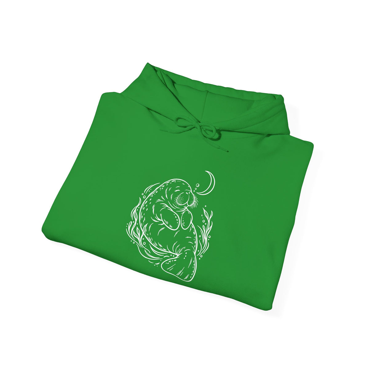 Sleepy Manatee Under a Crescent Moon Pullover Hoodie