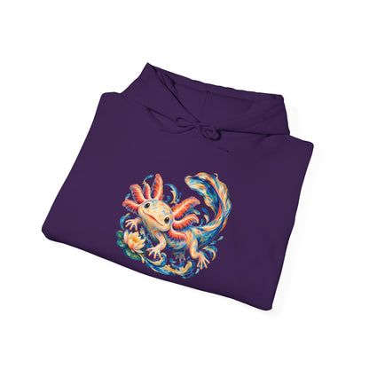 Swirling Axolotl and Lily Bloom Pullover Hoodie
