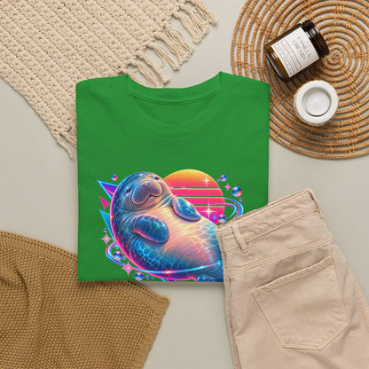 Synthwave Manatee Over Sunset Arcs T-Shirt