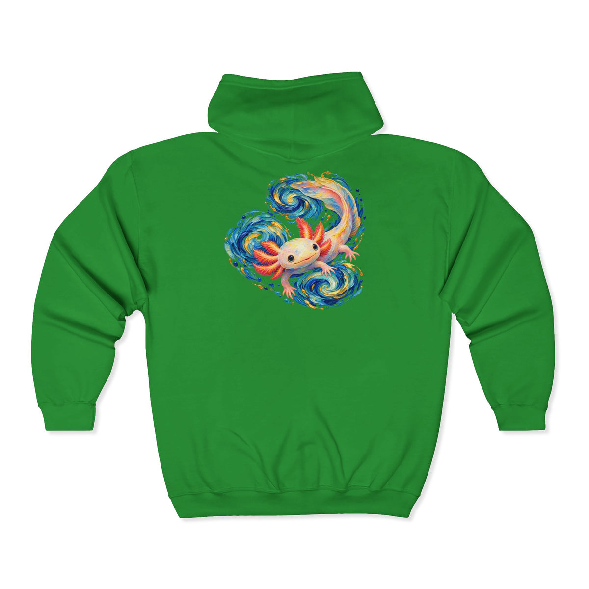 Swirling Axolotl in Turquoise Currents Zip-Up Hoodie