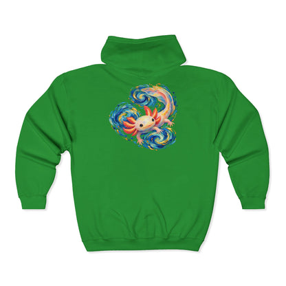 Swirling Axolotl in Turquoise Currents Zip-Up Hoodie