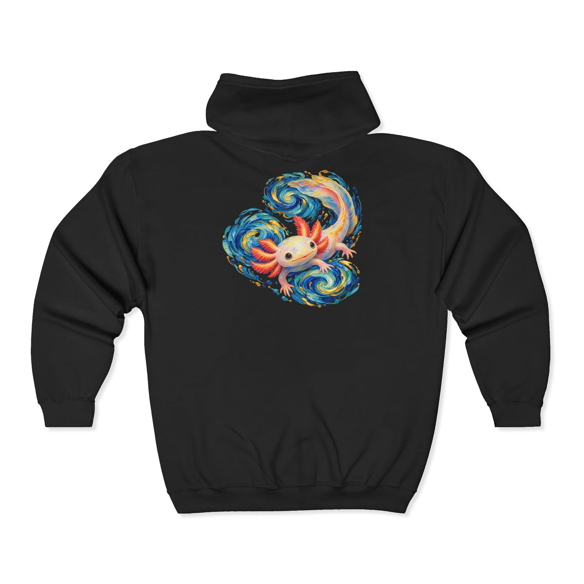 Swirling Axolotl in Turquoise Currents Zip-Up Hoodie