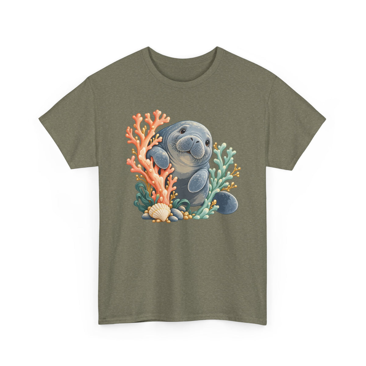 Chubby Mermaid Coral Curiosity Manatee T-Shirt