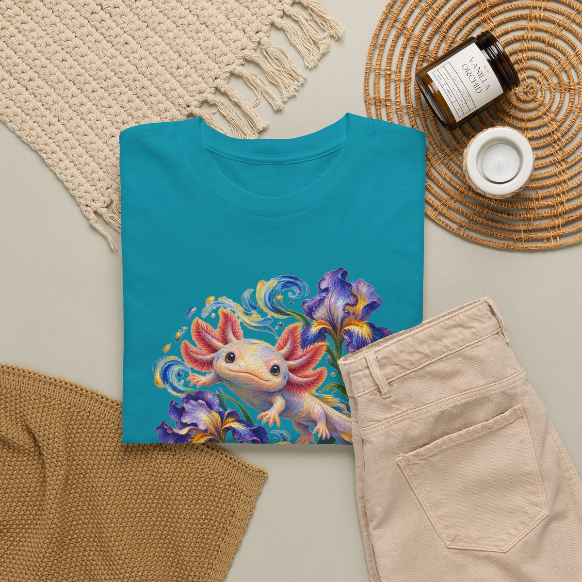 Axolotl Among Swirling Purple Irises T-Shirt