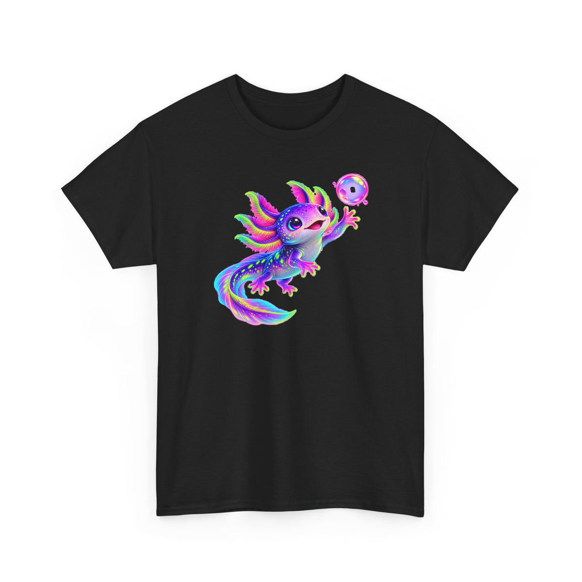 Neon Axolotl Reaching for a Bubble T-Shirt