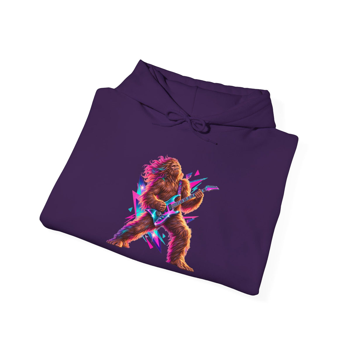 Retro Neon Sasquatch Guitarist Pullover Hoodie