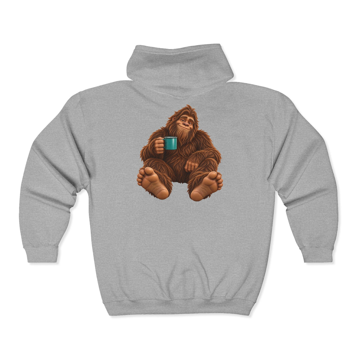Cozy Camper Bigfoot with Teal Mug Zip-Up Hoodie