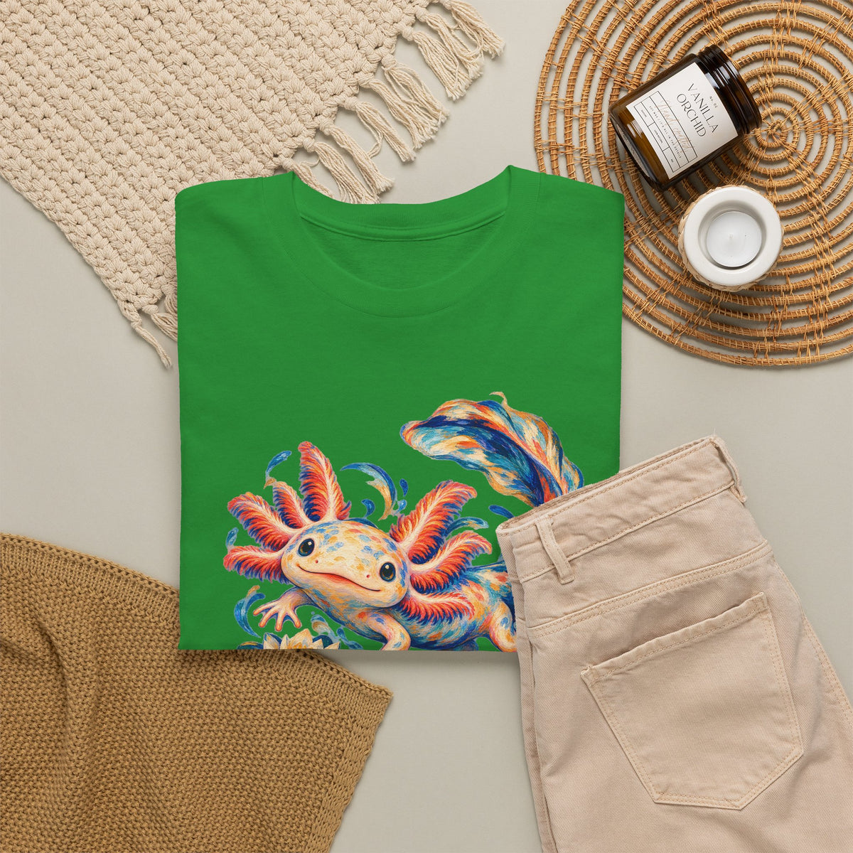 Swirling Axolotl and Lily Bloom T-Shirt