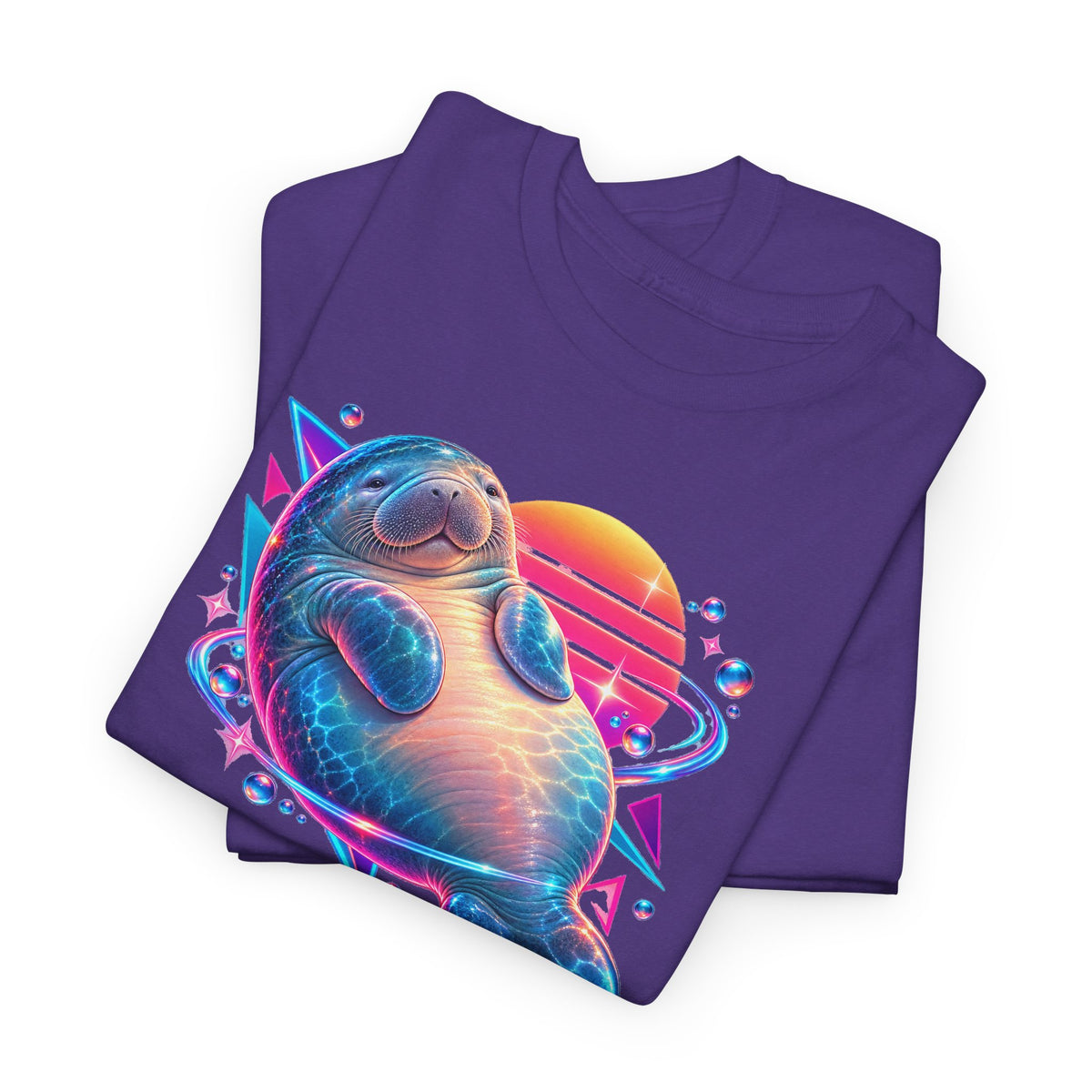 Synthwave Manatee Over Sunset Arcs T-Shirt