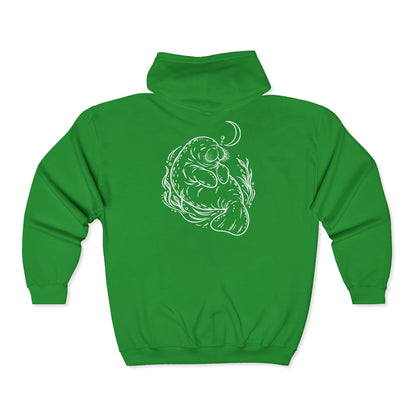 Sleepy Manatee Under a Crescent Moon Zip-Up Hoodie