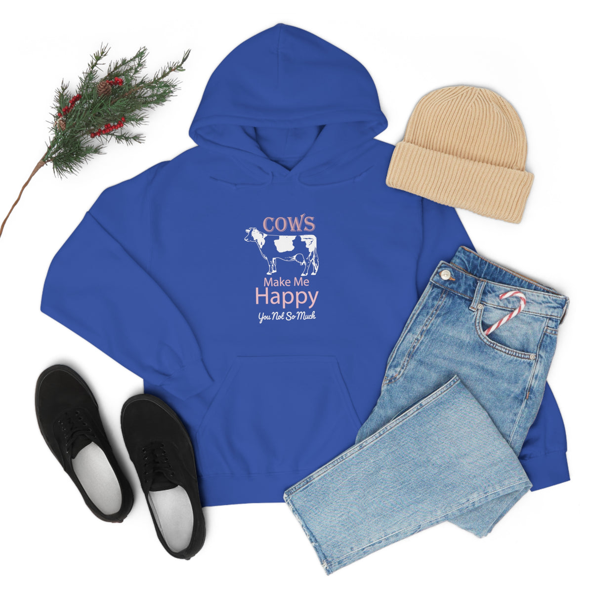 Cow Happy - Heavy Hooded Sweatshirt
