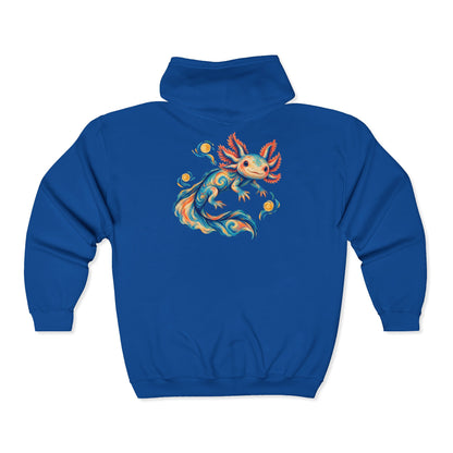 Starwater Axolotl in Turquoise and Coral Zip-Up Hoodie