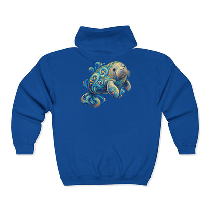 Swirling Moon-Tide Manatee Zip-Up Hoodie