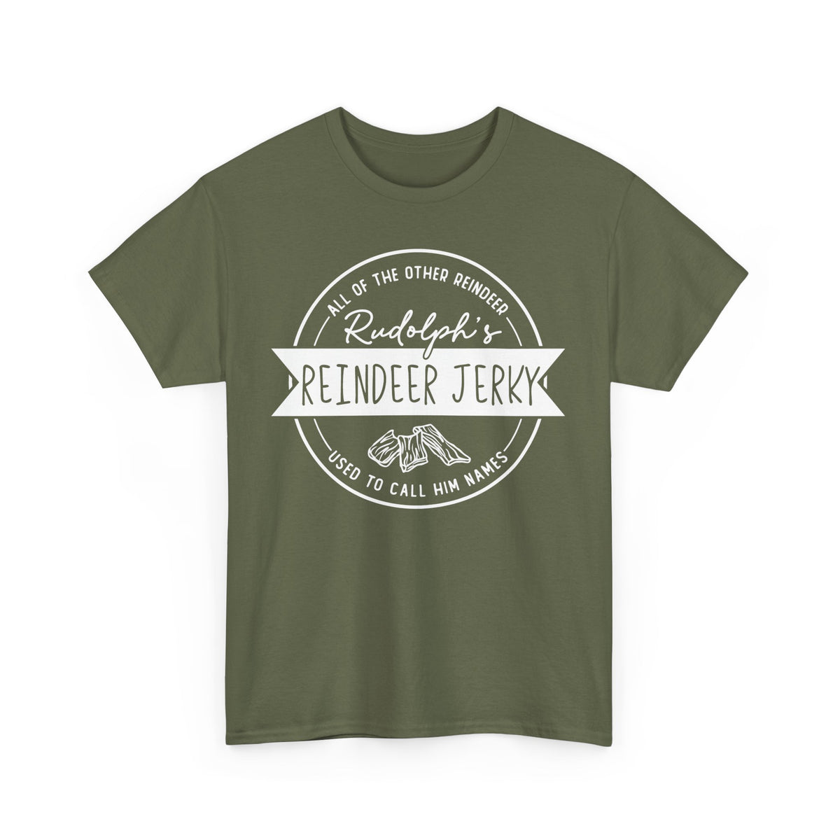 Rudolph’s Reindeer Jerky T-Shirt | Christmas Humor – White Ink