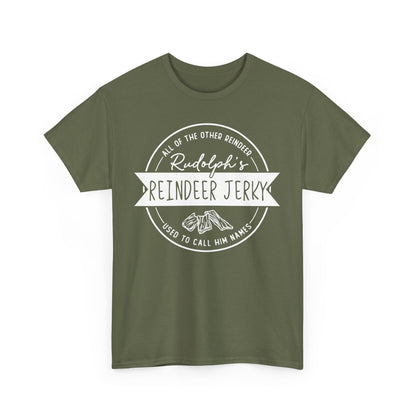 Rudolph’s Reindeer Jerky T-Shirt | Christmas Humor – White Ink