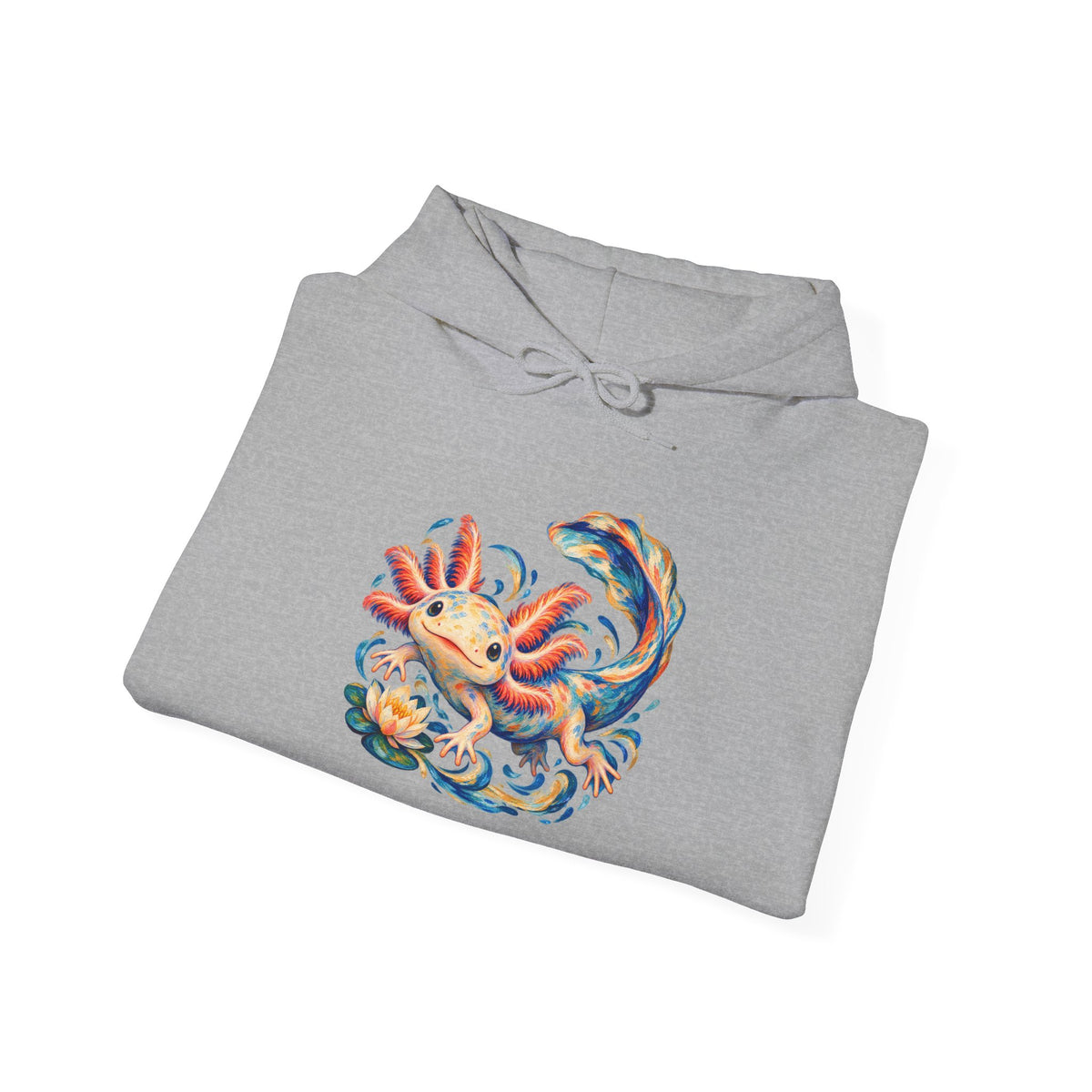 Swirling Axolotl and Lily Bloom Pullover Hoodie