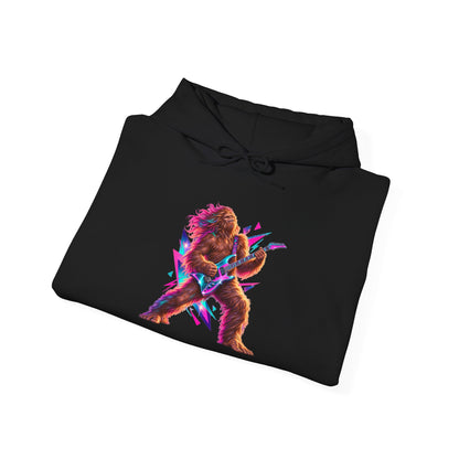 Retro Neon Sasquatch Guitarist Pullover Hoodie