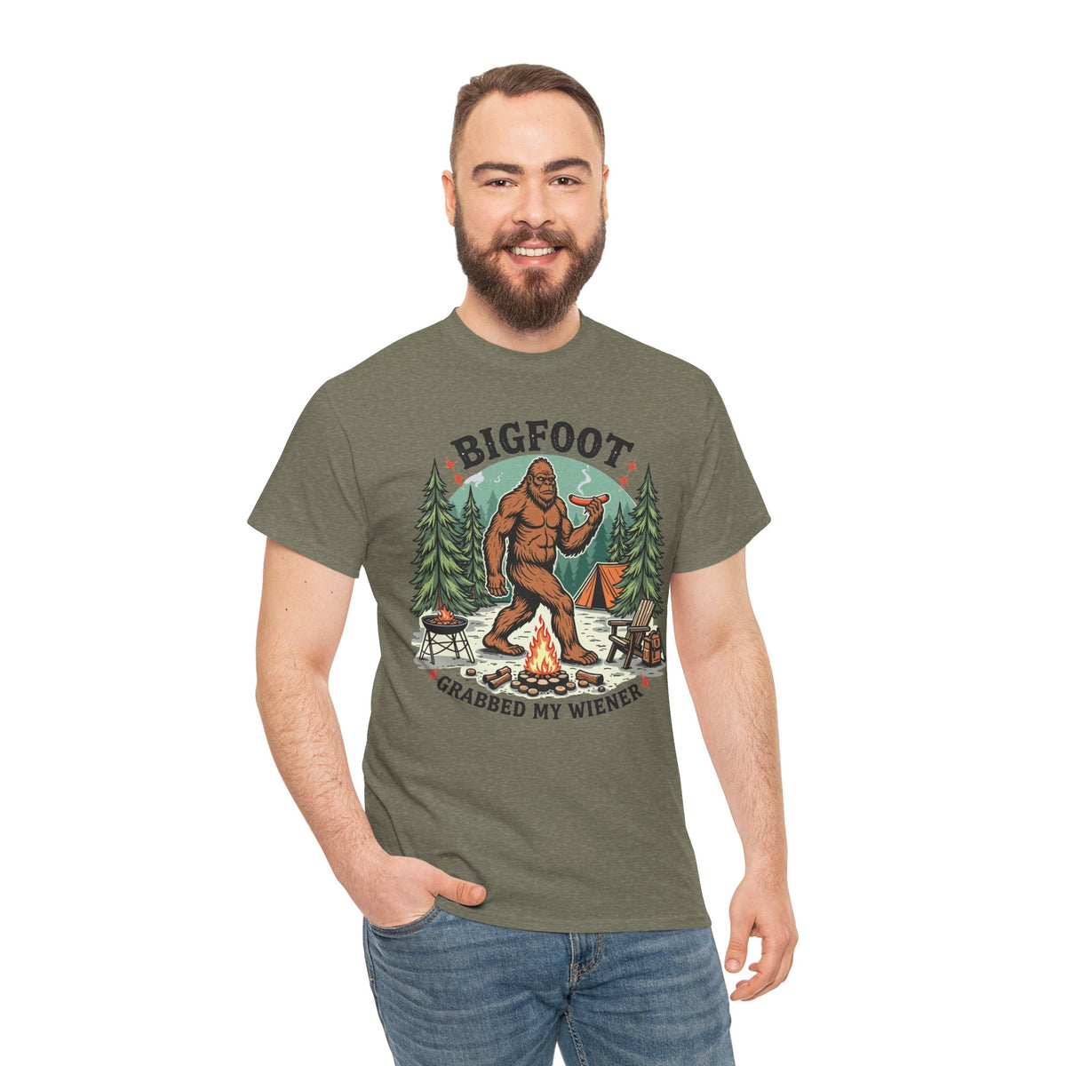 Bigfoot Grabbed My Wiener T-Shirt | Funny Camping Tee