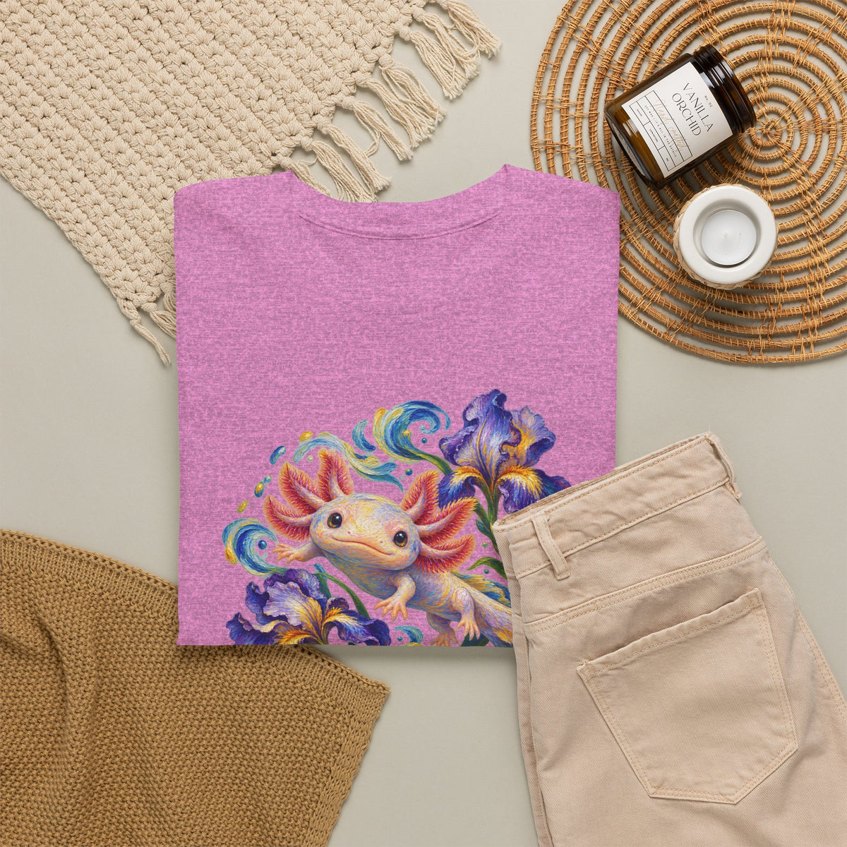 Axolotl Among Swirling Purple Irises T-Shirt