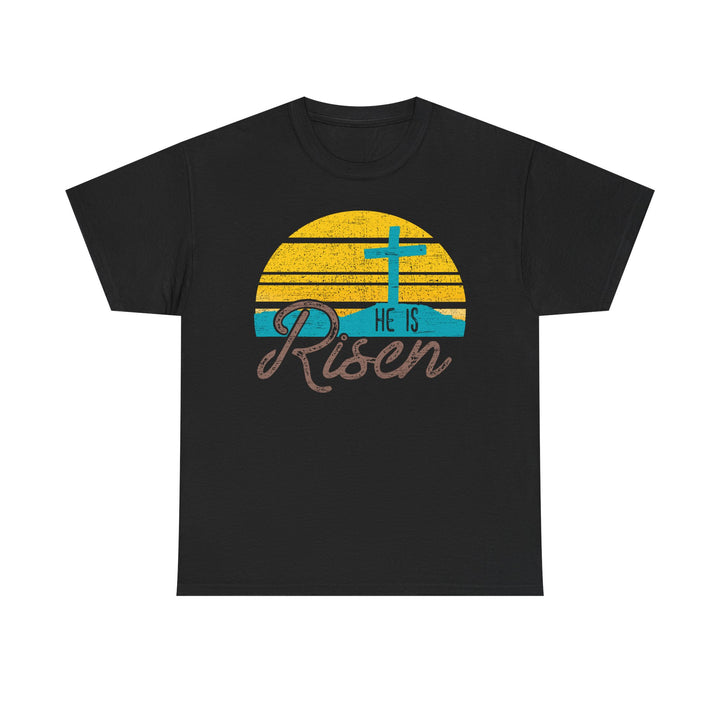 He Is Risen T-Shirt | Sunrise Cross Christian Easter Tee