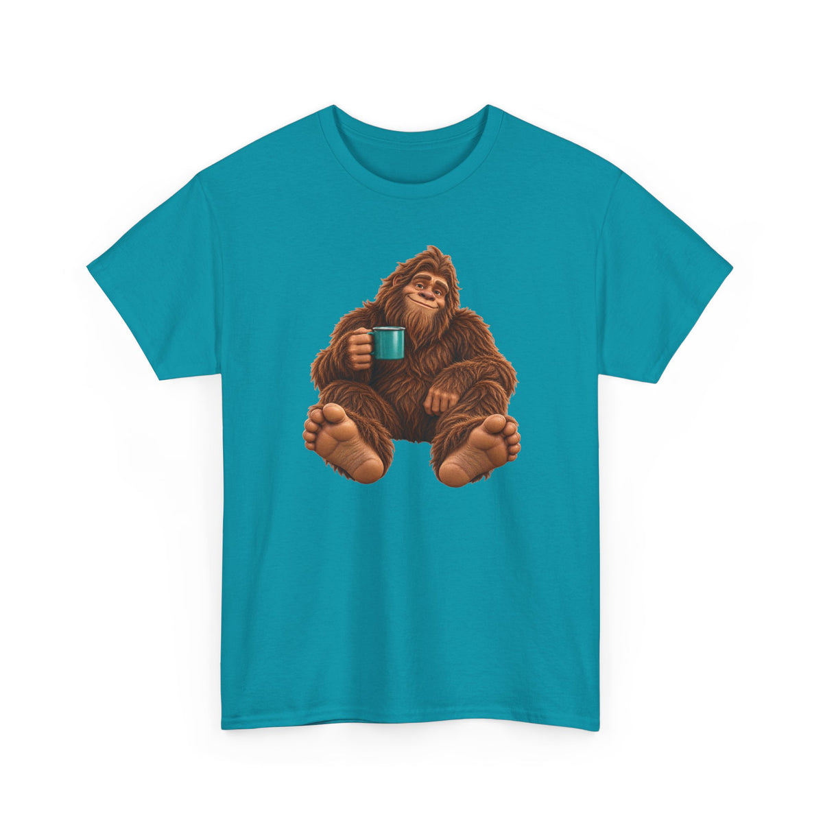 Cozy Camper Bigfoot with Teal Mug T-Shirt