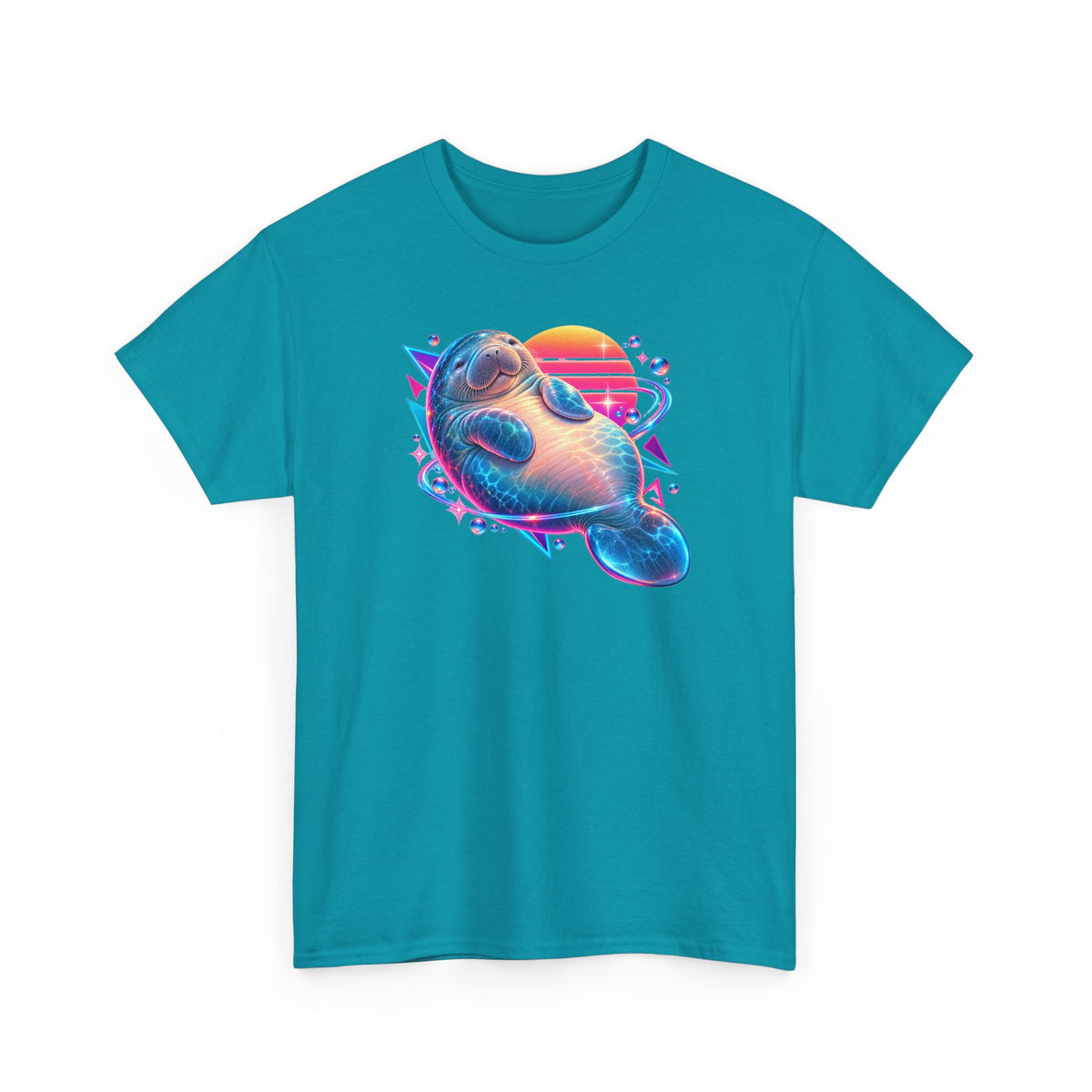 Synthwave Manatee Over Sunset Arcs T-Shirt