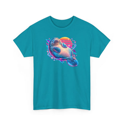 Synthwave Manatee Over Sunset Arcs T-Shirt