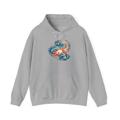 Swirling Axolotl in Turquoise Currents Pullover Hoodie