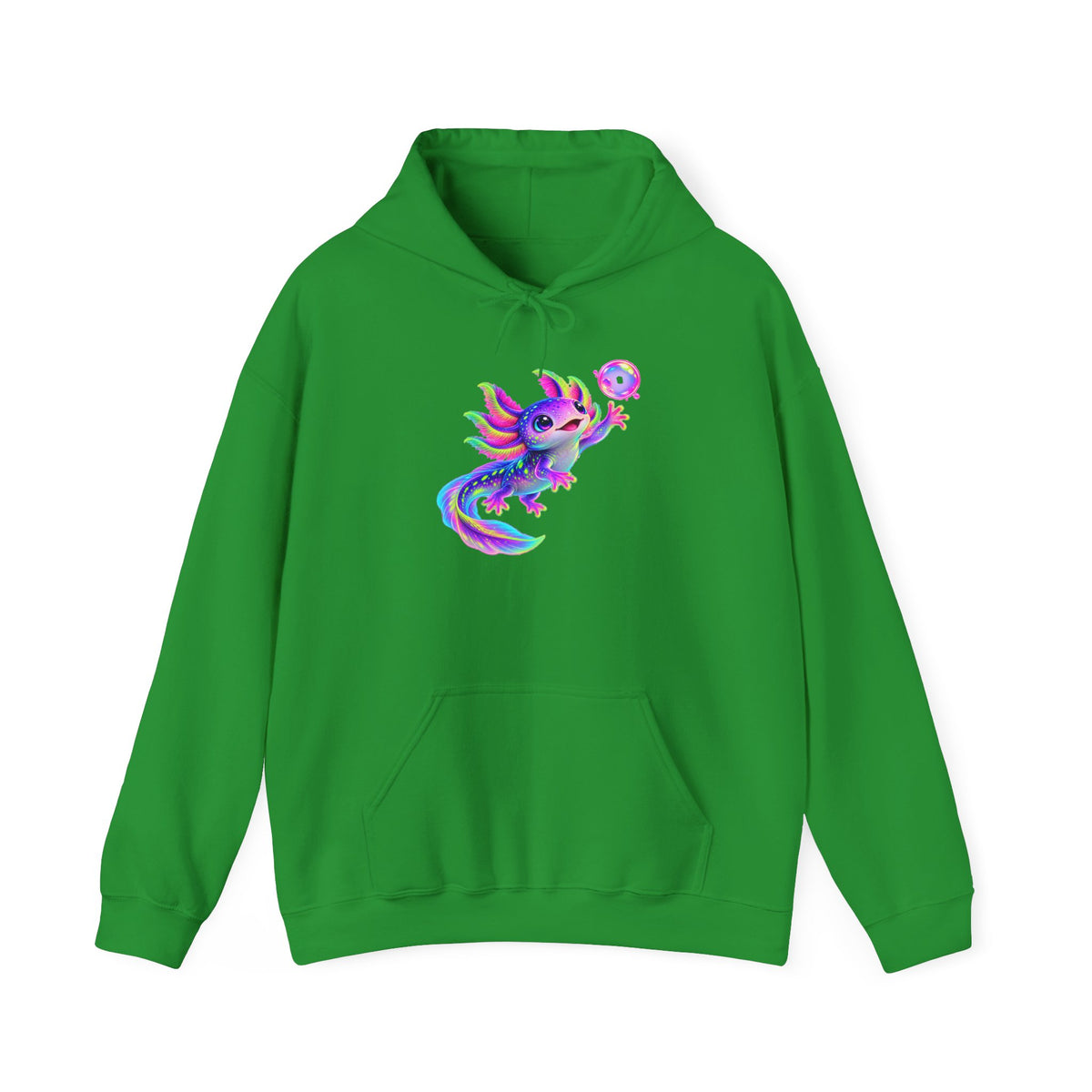 Neon Axolotl Reaching for a Bubble Pullover Hoodie