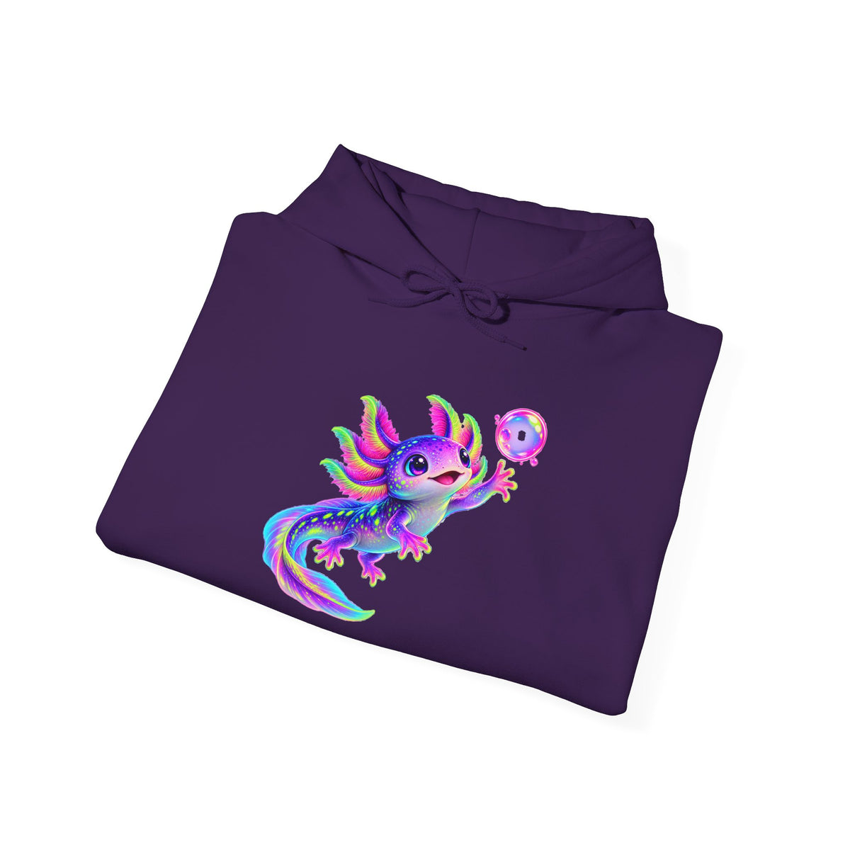 Neon Axolotl Reaching for a Bubble Pullover Hoodie