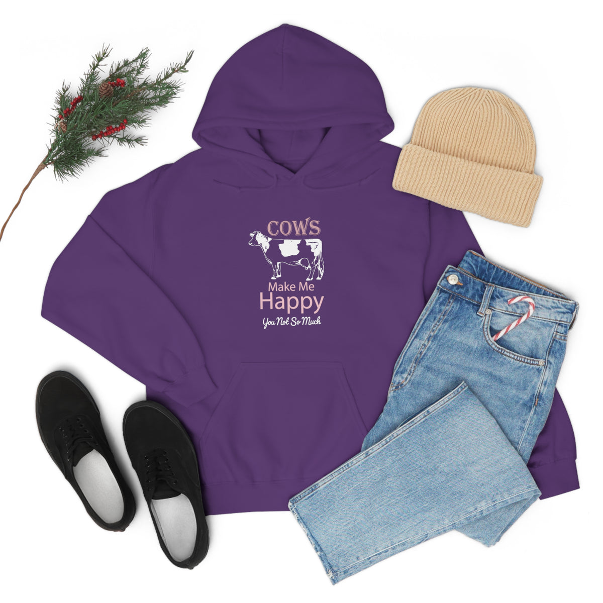 Cow Happy - Heavy Hooded Sweatshirt