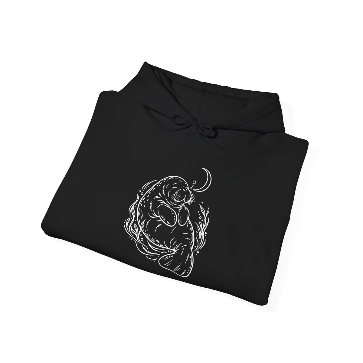 Sleepy Manatee Under a Crescent Moon Pullover Hoodie