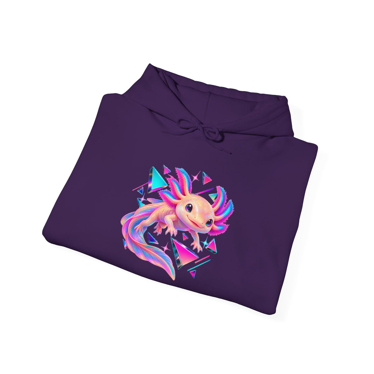 Neon Axolotl Drifting Through Memphis Shapes Pullover Hoodie