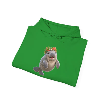 Cheerful Coral Crown Manatee Pullover Hoodie