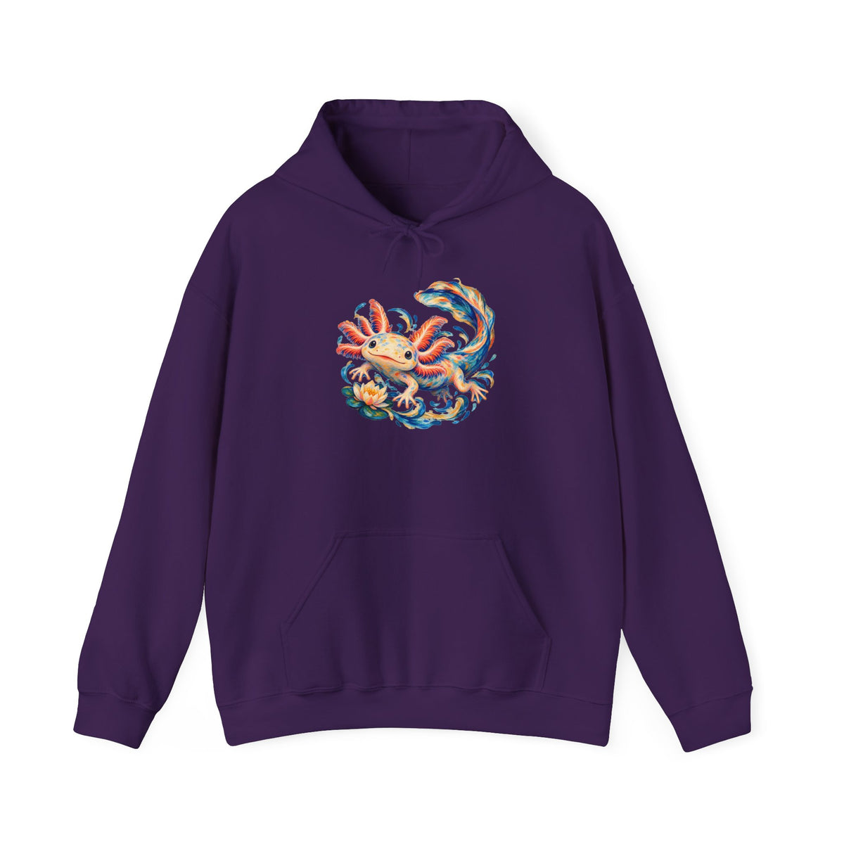 Swirling Axolotl and Lily Bloom Pullover Hoodie