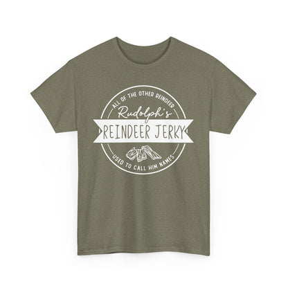 Rudolph’s Reindeer Jerky T-Shirt | Christmas Humor – White Ink