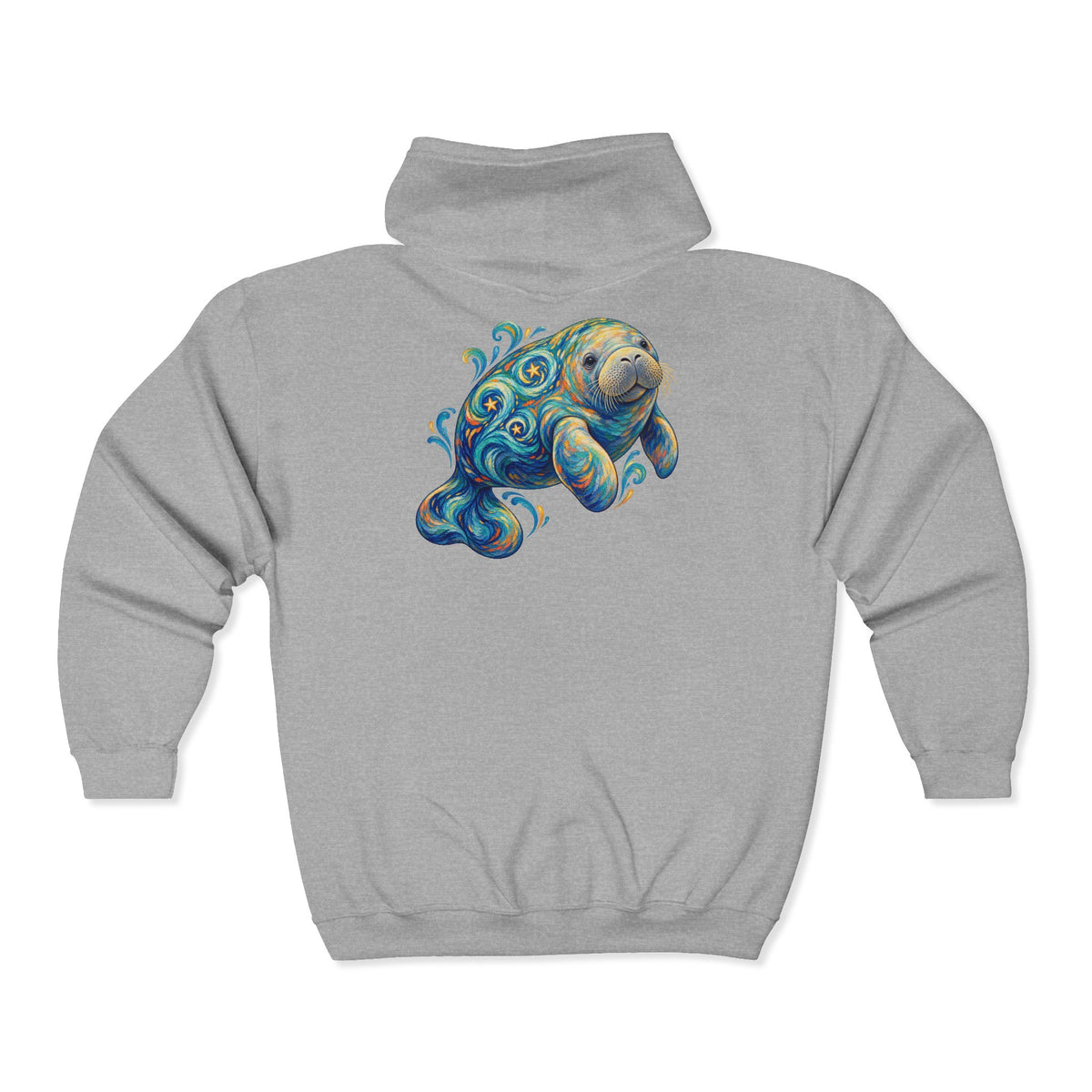 Swirling Moon-Tide Manatee Zip-Up Hoodie