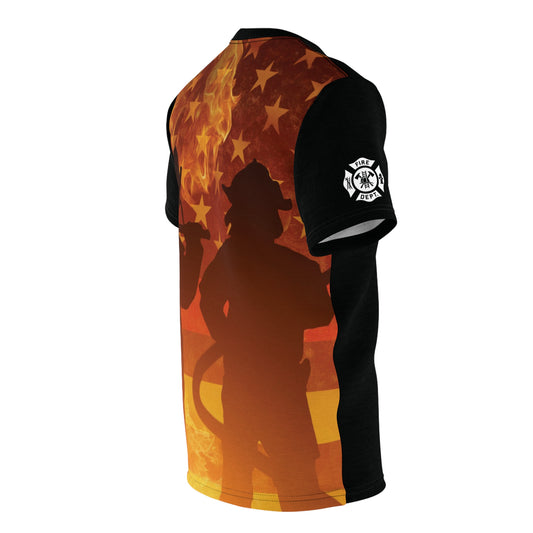 Firefighter Silhouette & Flag All-Over Print T-Shirt