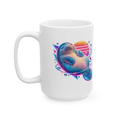 Synthwave Manatee Over Sunset Arcs Mug