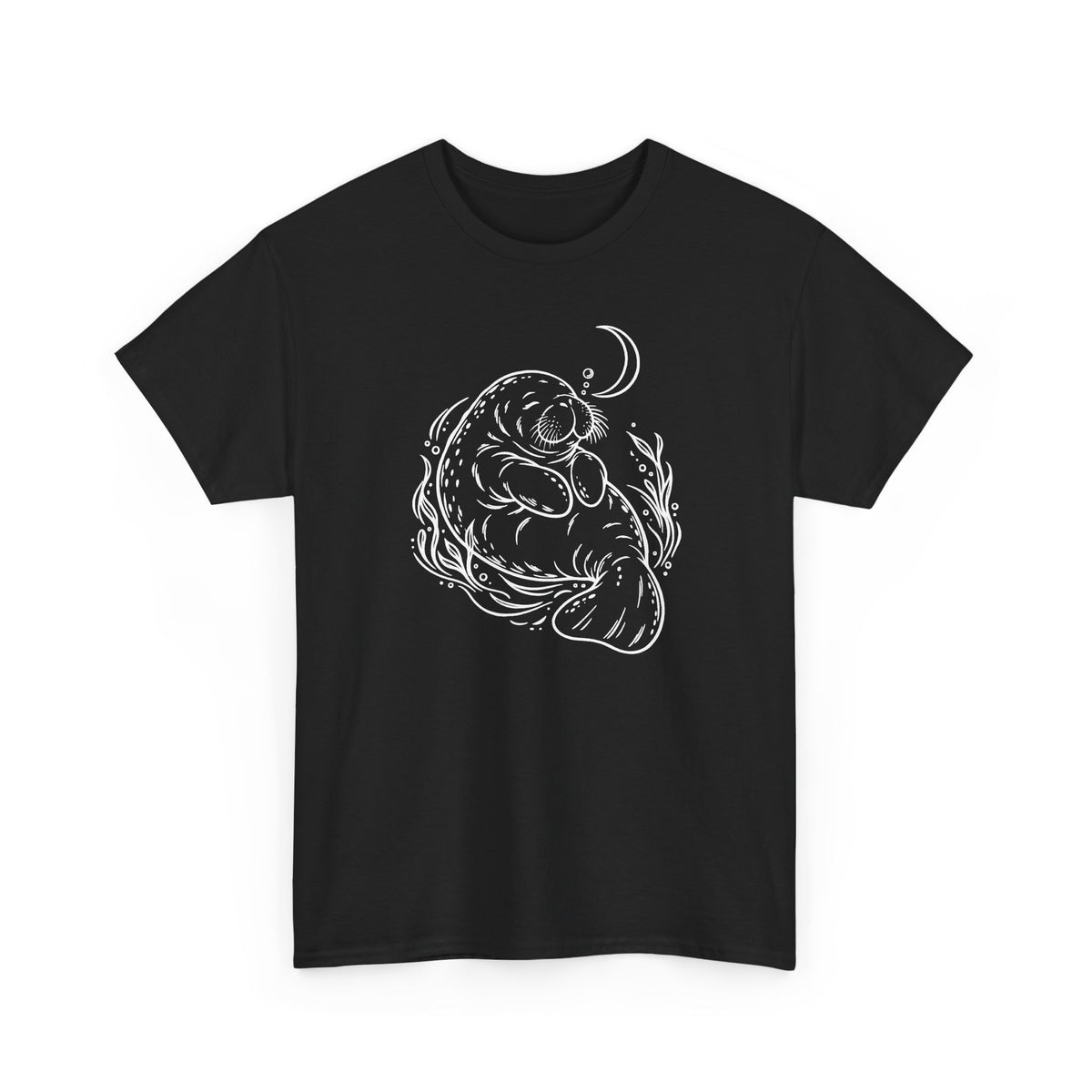 Sleepy Manatee Under a Crescent Moon T-Shirt