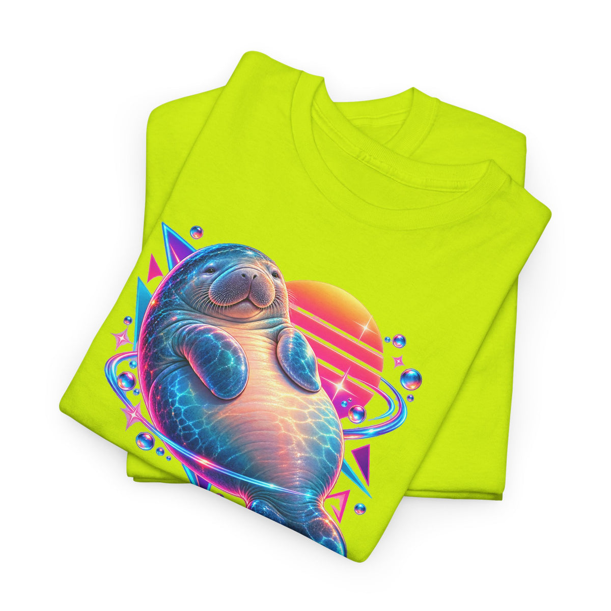 Synthwave Manatee Over Sunset Arcs T-Shirt