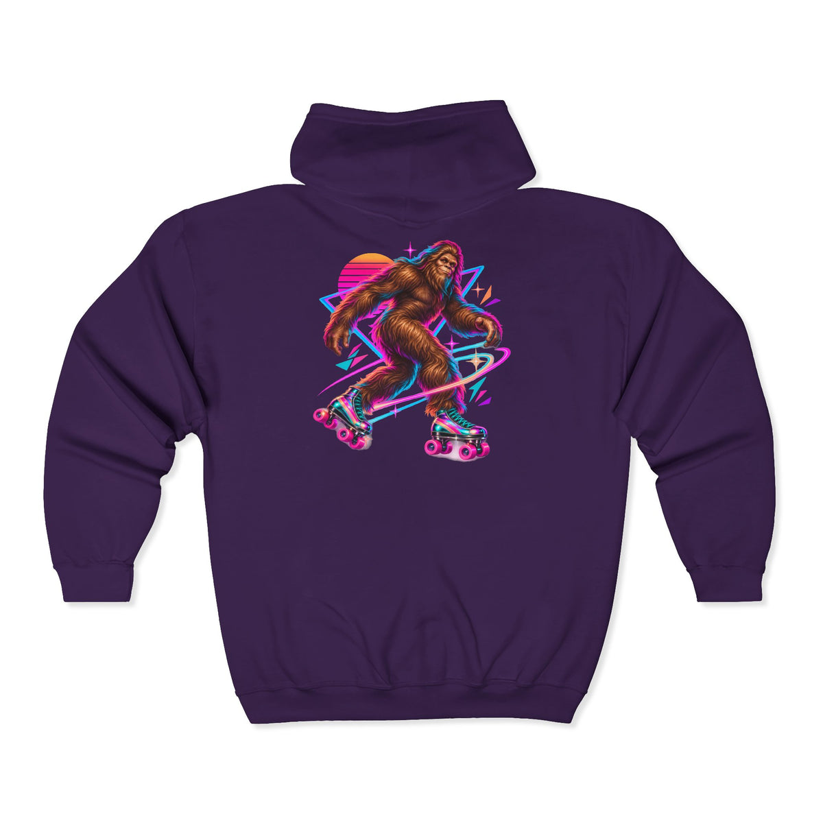 Neon Bigfoot on Roller Skates Zip-Up Hoodie