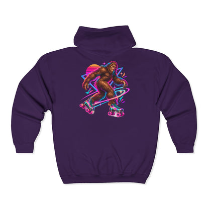 Neon Bigfoot on Roller Skates Zip-Up Hoodie