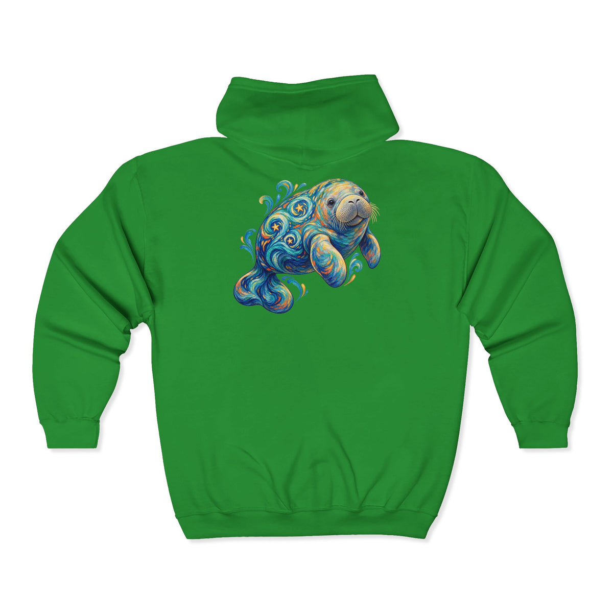 Swirling Moon-Tide Manatee Zip-Up Hoodie