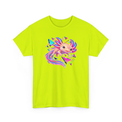 Neon Axolotl Drifting Through Memphis Shapes T-Shirt